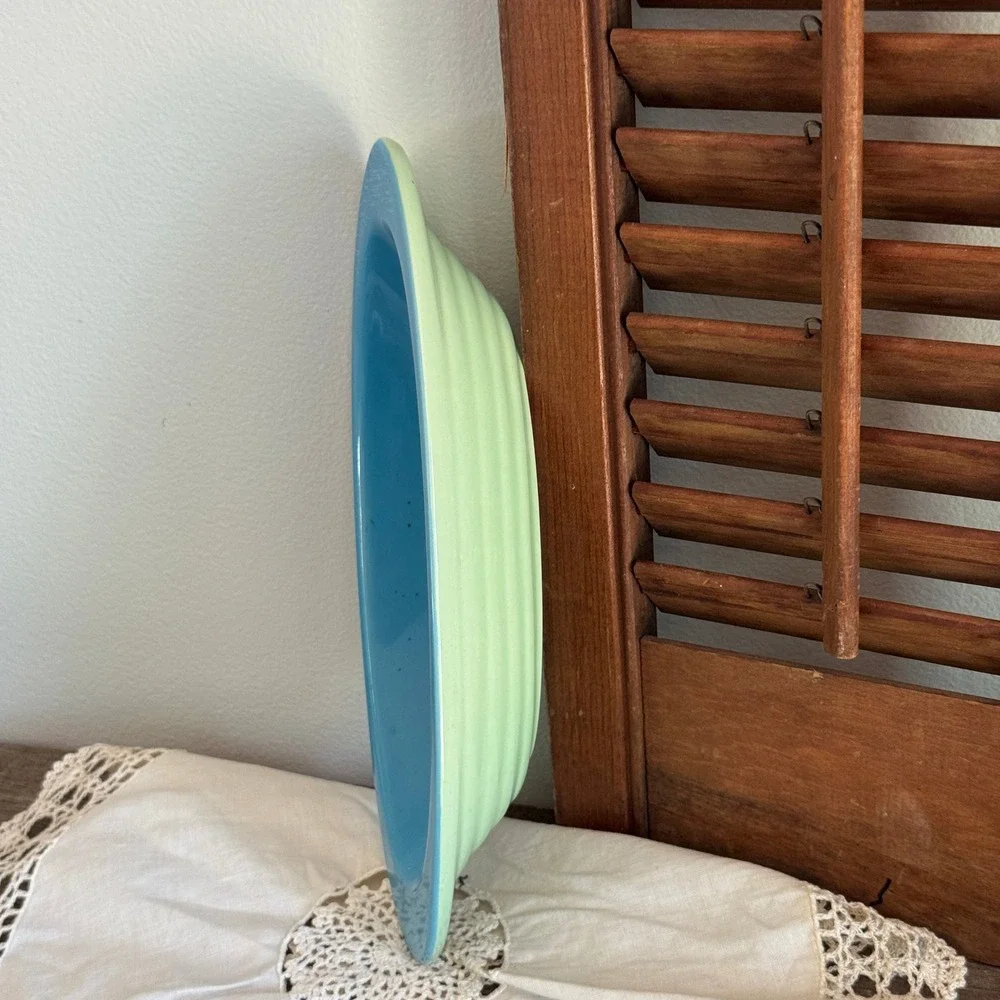 Trisa Blue and Green Two Tone Ribbed Ceramic Oval Serving Platter 9.5